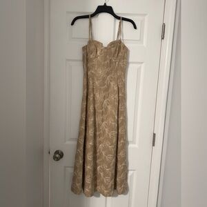 Zara Tan Floral Midi Linen Dress